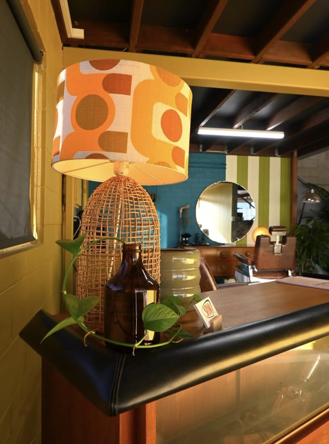Retro lamp and decor inside the Spunk studio in Billinudgel